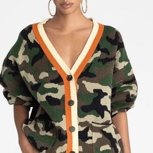 KBB by KAHLANA Women's - Dark Camouflage Cardigan with Orange Accent